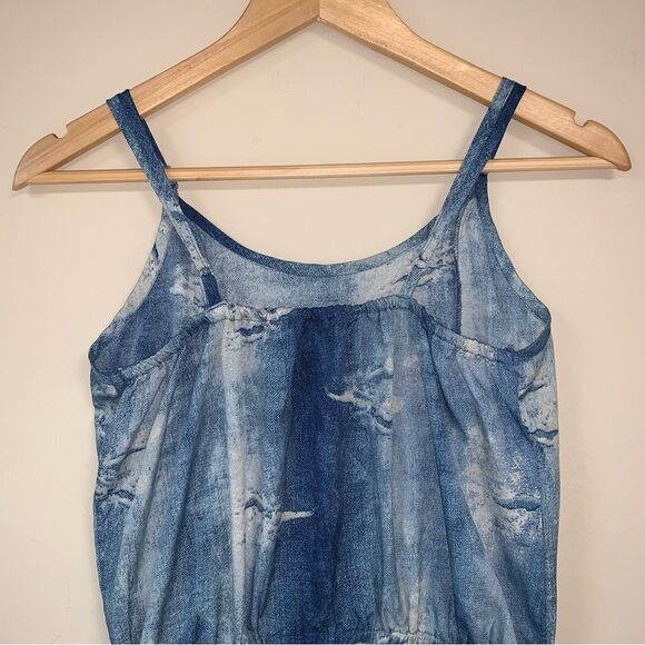 Blue Tie Dye Jumpsuit Women Medium Ruffle Elastic Waist Sleeveless Spring Summer - Picture 5 of 8